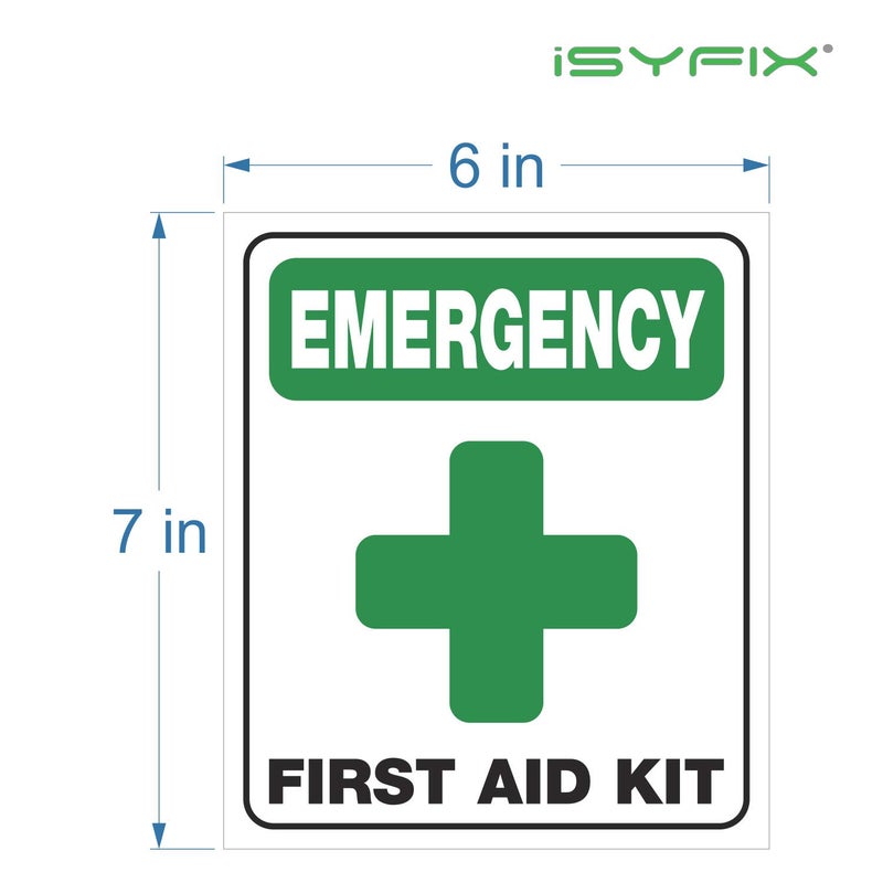 iSYFIX ملصقات علامات مجموعة الإسعافات الأولية الطارئة iSYFIX للمنزل والمدارس والأعمال - 4 عبوات 6x7 بوصة - فينيل ذاتي اللصق عالي الجودة، مغلفة بالأشعة فوق البنفسجية، مقاومة للعوامل الجوية، للخدوش، للماء وتلاشي الألوان، داخلية وخارجية - Image 2